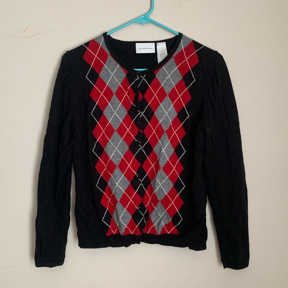 Liz Claiborne Argyle Cardigan size M